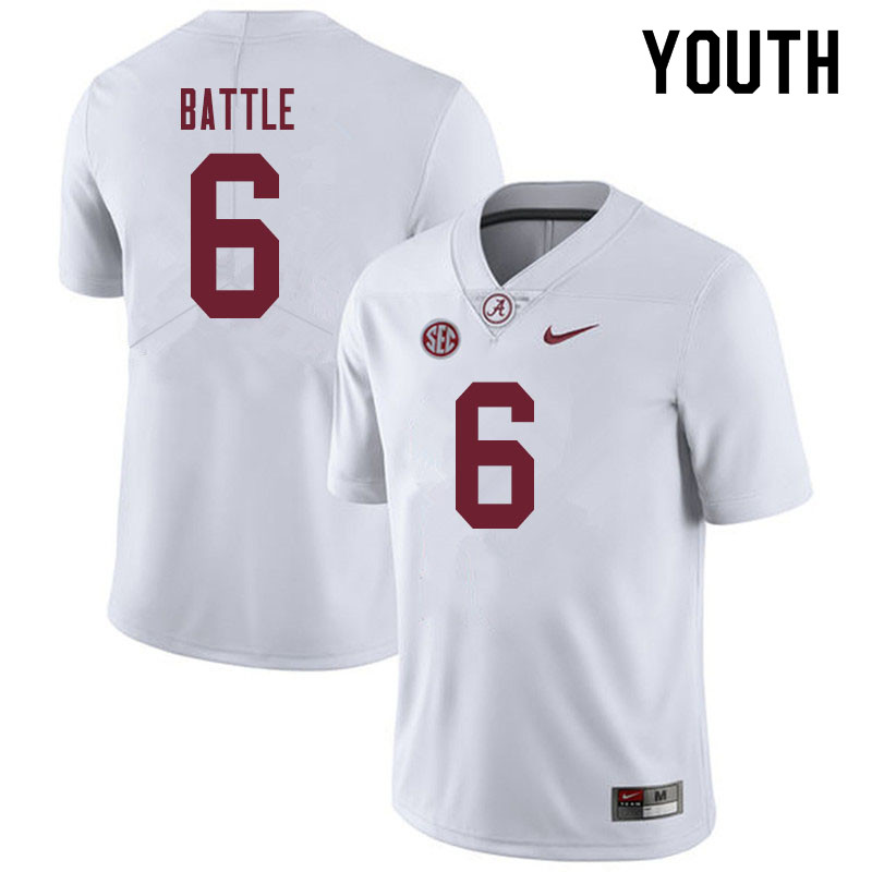 Youth #6 Jordan Battle Alabama Crimson Tide College Football Jerseys Sale-White